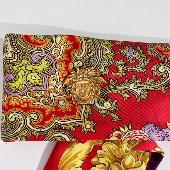Vintage Gianni Versace Red & Gold Baroque Silk Belt with Medusa Medallions - Picture 7 of 8
